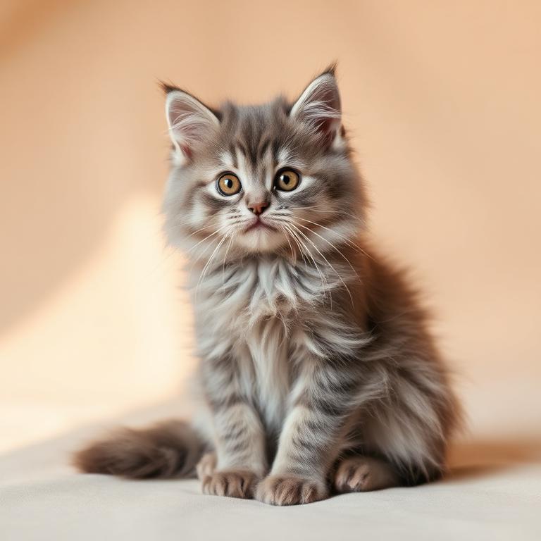 Fluffy grey kitten sitting